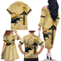 Personalized Preakness Horse Racing Family Matching Off The Shoulder Long Sleeve Dress and Hawaiian Shirt 150th Anniversary Run For The Black-Eyed Susans