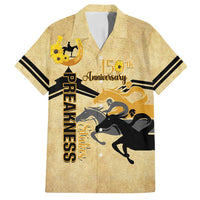 Personalized Preakness Horse Racing Family Matching Off Shoulder Short Dress and Hawaiian Shirt 150th Anniversary Run For The Black-Eyed Susans
