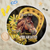 Personalized Preakness Horse Racing Beach Blanket Horseshoe With Black-Eyed Susans