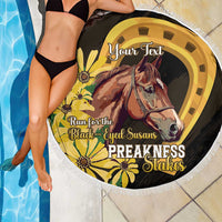 Personalized Preakness Horse Racing Beach Blanket Horseshoe With Black-Eyed Susans