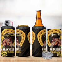 Personalized Preakness Horse Racing 4 in 1 Can Cooler Tumbler Horseshoe With Black-Eyed Susans