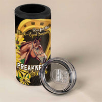 Personalized Preakness Horse Racing 4 in 1 Can Cooler Tumbler Horseshoe With Black-Eyed Susans