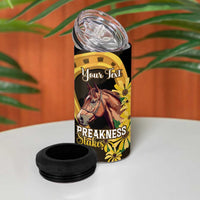Personalized Preakness Horse Racing 4 in 1 Can Cooler Tumbler Horseshoe With Black-Eyed Susans
