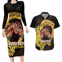 Personalized Preakness Horse Racing Couples Matching Long Sleeve Bodycon Dress and Hawaiian Shirt Horseshoe With Black-Eyed Susans