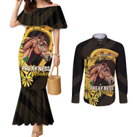 Personalized Preakness Horse Racing Couples Matching Mermaid Dress and Long Sleeve Button Shirt Horseshoe With Black-Eyed Susans