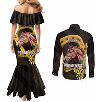 Personalized Preakness Horse Racing Couples Matching Mermaid Dress and Long Sleeve Button Shirt Horseshoe With Black-Eyed Susans
