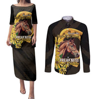 Personalized Preakness Horse Racing Couples Matching Puletasi and Long Sleeve Button Shirt Horseshoe With Black-Eyed Susans