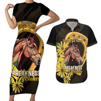Personalized Preakness Horse Racing Couples Matching Short Sleeve Bodycon Dress and Hawaiian Shirt Horseshoe With Black-Eyed Susans