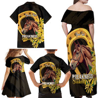 Personalized Preakness Horse Racing Family Matching Off Shoulder Maxi Dress and Hawaiian Shirt Horseshoe With Black-Eyed Susans