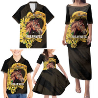 Personalized Preakness Horse Racing Family Matching Puletasi and Hawaiian Shirt Horseshoe With Black-Eyed Susans