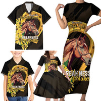 Personalized Preakness Horse Racing Family Matching Short Sleeve Bodycon Dress and Hawaiian Shirt Horseshoe With Black-Eyed Susans