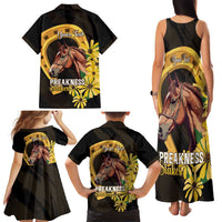 Personalized Preakness Horse Racing Family Matching Tank Maxi Dress and Hawaiian Shirt Horseshoe With Black-Eyed Susans