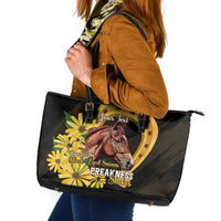 Personalized Preakness Horse Racing Leather Tote Bag Horseshoe With Black-Eyed Susans