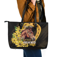 Personalized Preakness Horse Racing Leather Tote Bag Horseshoe With Black-Eyed Susans