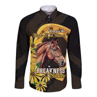 Personalized Preakness Horse Racing Long Sleeve Button Shirt Horseshoe With Black-Eyed Susans