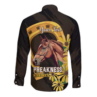 Personalized Preakness Horse Racing Long Sleeve Button Shirt Horseshoe With Black-Eyed Susans