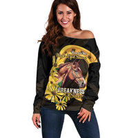 Personalized Preakness Horse Racing Off Shoulder Sweater Horseshoe With Black-Eyed Susans
