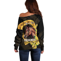 Personalized Preakness Horse Racing Off Shoulder Sweater Horseshoe With Black-Eyed Susans