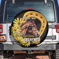 Personalized Preakness Horse Racing Spare Tire Cover Horseshoe With Black-Eyed Susans