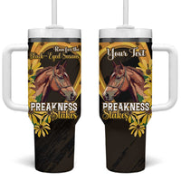 Personalized Preakness Horse Racing Tumbler With Handle Horseshoe With Black-Eyed Susans