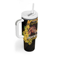 Personalized Preakness Horse Racing Tumbler With Handle Horseshoe With Black-Eyed Susans