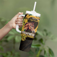 Personalized Preakness Horse Racing Tumbler With Handle Horseshoe With Black-Eyed Susans