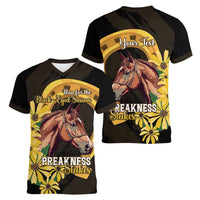 Personalized Preakness Horse Racing Women V-Neck T-Shirt Horseshoe With Black-Eyed Susans