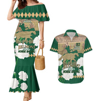 Personalized Belmont Horse Racing Couples Matching Mermaid Dress and Hawaiian Shirt 157th Anniversary Run For The Carnations