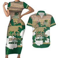 Personalized Belmont Horse Racing Couples Matching Short Sleeve Bodycon Dress and Hawaiian Shirt 157th Anniversary Run For The Carnations