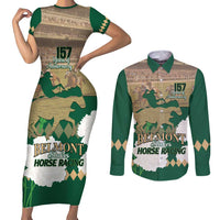 Personalized Belmont Horse Racing Couples Matching Short Sleeve Bodycon Dress and Long Sleeve Button Shirt 157th Anniversary Run For The Carnations