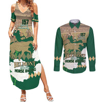 Personalized Belmont Horse Racing Couples Matching Summer Maxi Dress and Long Sleeve Button Shirt 157th Anniversary Run For The Carnations