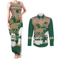 Personalized Belmont Horse Racing Couples Matching Tank Maxi Dress and Long Sleeve Button Shirt 157th Anniversary Run For The Carnations