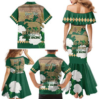 Personalized Belmont Horse Racing Family Matching Mermaid Dress and Hawaiian Shirt 157th Anniversary Run For The Carnations