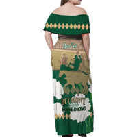 Personalized Belmont Horse Racing Family Matching Off Shoulder Maxi Dress and Hawaiian Shirt 157th Anniversary Run For The Carnations