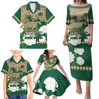 Personalized Belmont Horse Racing Family Matching Puletasi and Hawaiian Shirt 157th Anniversary Run For The Carnations