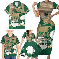 Personalized Belmont Horse Racing Family Matching Short Sleeve Bodycon Dress and Hawaiian Shirt 157th Anniversary Run For The Carnations