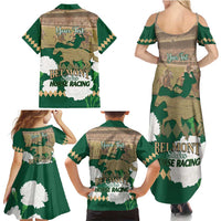 Personalized Belmont Horse Racing Family Matching Summer Maxi Dress and Hawaiian Shirt 157th Anniversary Run For The Carnations