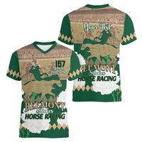 Personalized Belmont Horse Racing Women V-Neck T-Shirt 157th Anniversary Run For The Carnations