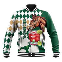 Personalized Belmont Horse Racing Baseball Jacket Jewel Cocktail With White Carnations