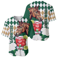 Personalized Belmont Horse Racing Baseball Jersey Jewel Cocktail With White Carnations