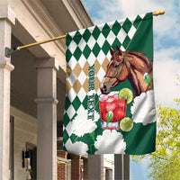 Personalized Belmont Horse Racing Garden Flag Jewel Cocktail With White Carnations