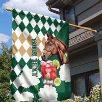 Personalized Belmont Horse Racing Garden Flag Jewel Cocktail With White Carnations