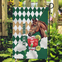 Personalized Belmont Horse Racing Garden Flag Jewel Cocktail With White Carnations