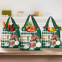 Personalized Belmont Horse Racing Grocery Bag Jewel Cocktail With White Carnations