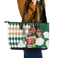 Personalized Belmont Horse Racing Leather Tote Bag Jewel Cocktail With White Carnations