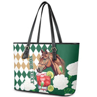 Personalized Belmont Horse Racing Leather Tote Bag Jewel Cocktail With White Carnations