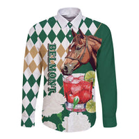 Personalized Belmont Horse Racing Long Sleeve Button Shirt Jewel Cocktail With White Carnations