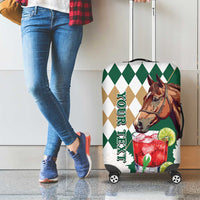 Personalized Belmont Horse Racing Luggage Cover Jewel Cocktail With White Carnations