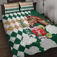 Personalized Belmont Horse Racing Quilt Bed Set Jewel Cocktail With White Carnations