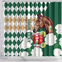 Personalized Belmont Horse Racing Shower Curtain Jewel Cocktail With White Carnations